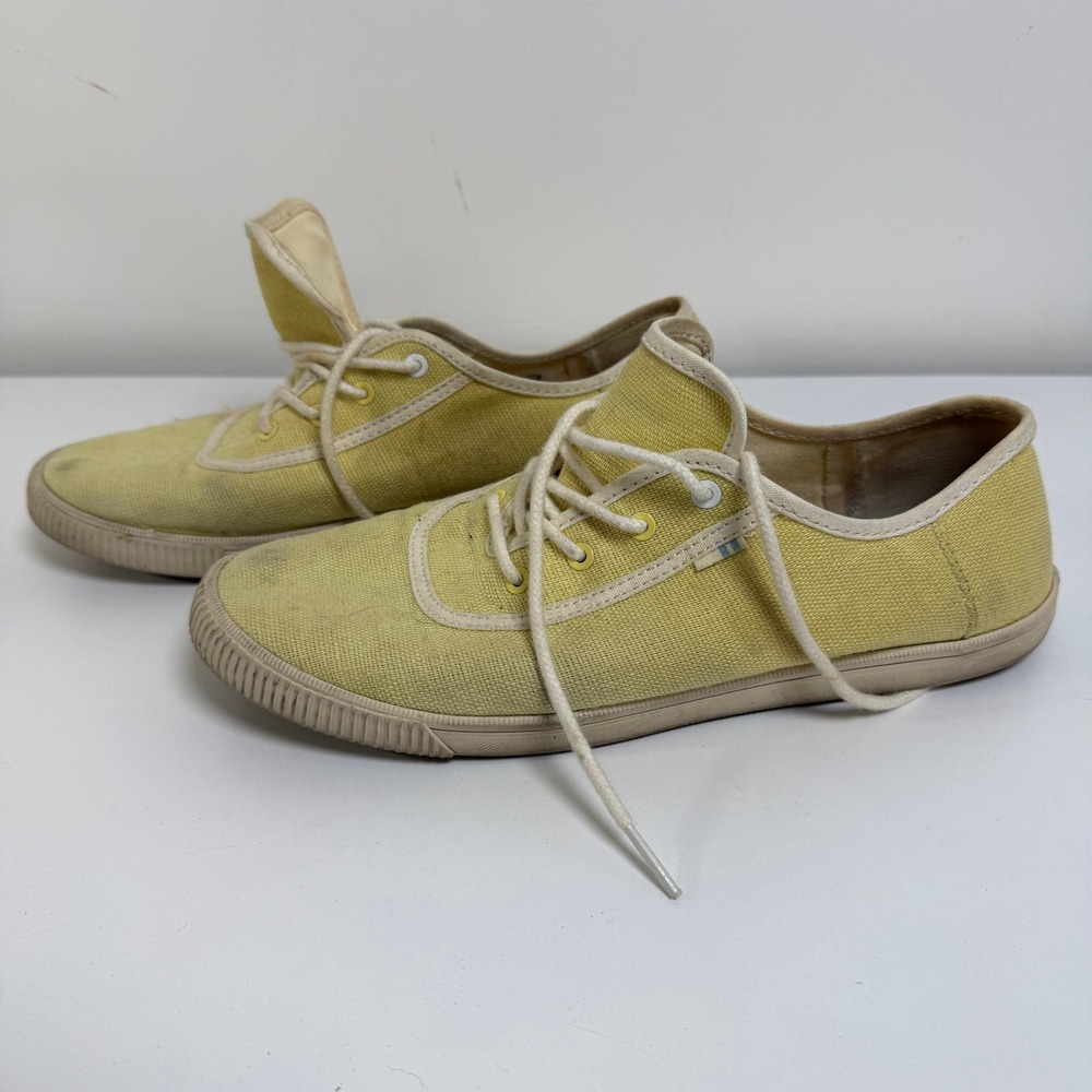 TOMS Paseo Lace Up Sneakers Womens 9 Yellow Canvas Low Top‎ Casual Flats